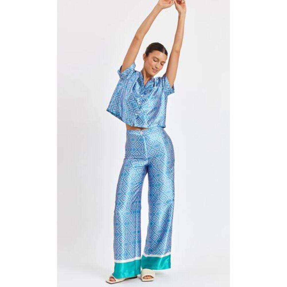 Ayda blue green satin pajama pants‎